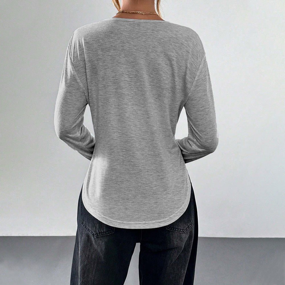 Women's Solid Color Minimalist Style V-neck T-shirt