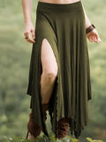 Womens Solid-Color Irregular Elastic-Waist Skirt