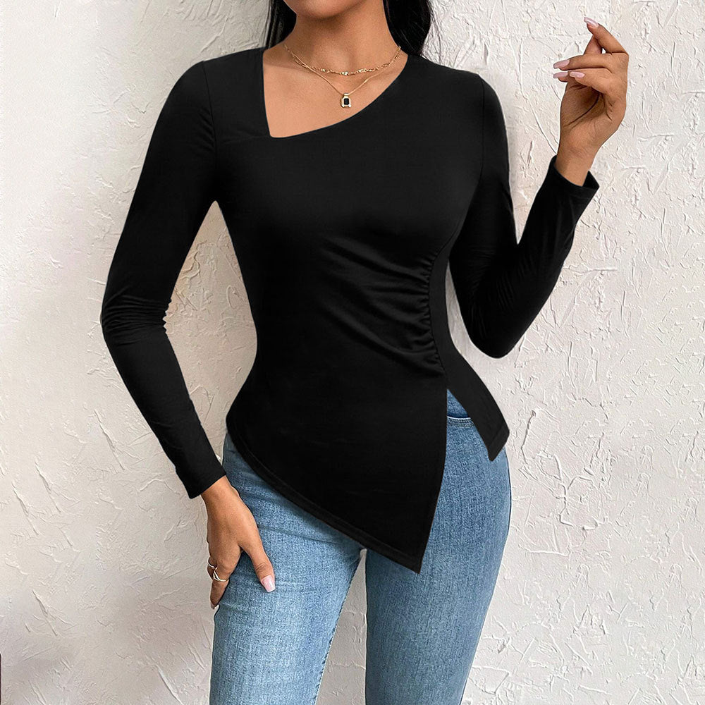 Women's Fashion Oblique Collar Autumn And Winter New Versatile Commuter Long-sleeved Top