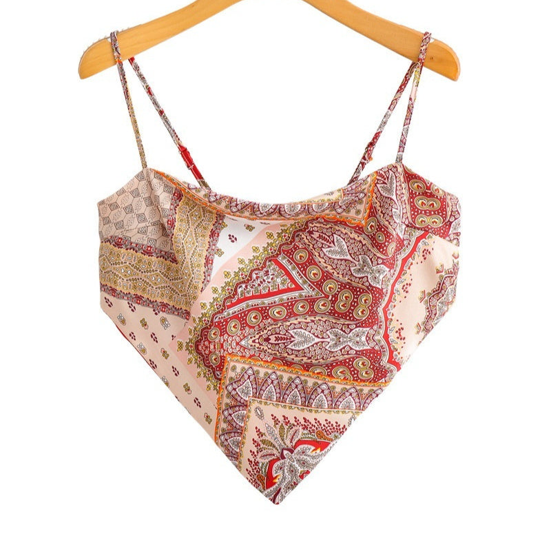 Women's Satin Print One-shoulder Vest Bustier