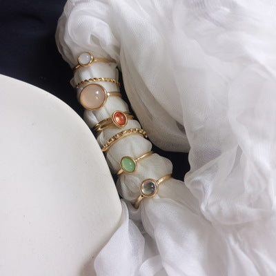 Vintage 8Pcs/Set Colorful Stone Metalic Rings