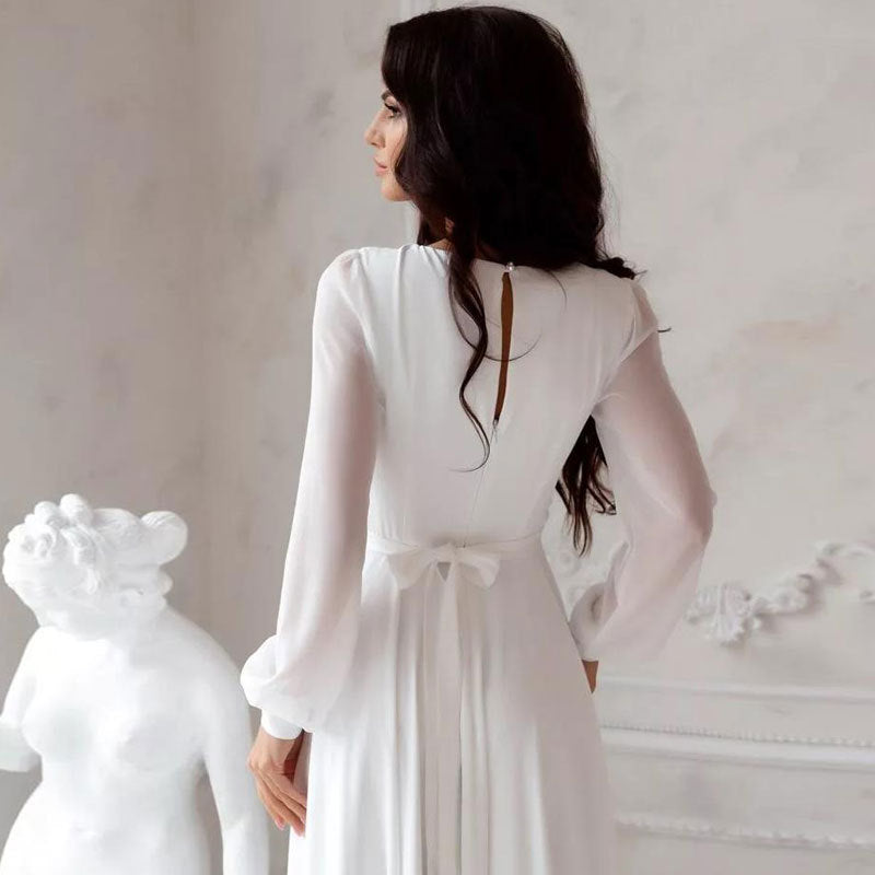 New Arrival Petite Train Deep V-Neck A-Line Wedding Dress
