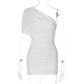 Solid-color Sexy Trendy Off-shoulder Pleated Mesh Dress For Women
