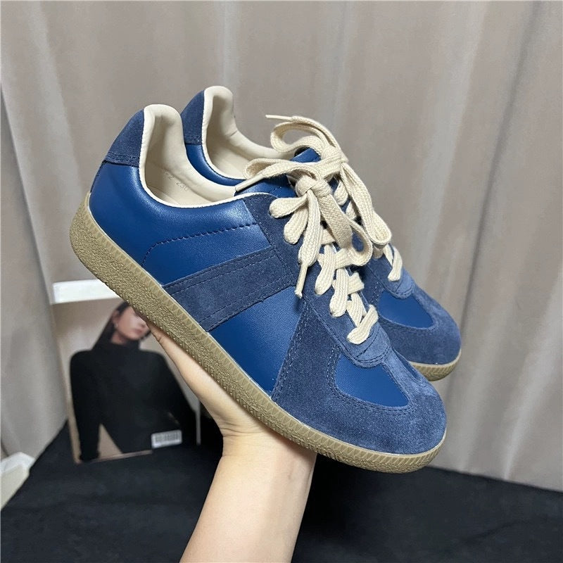 New Womens Versatile Korean-style Retro Patchwork Flat Shoes With A Round Toe And Lace-up Design