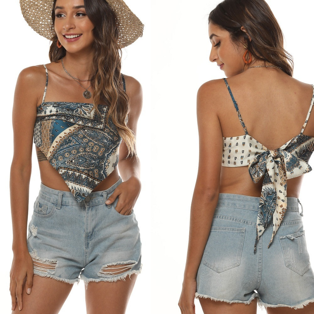 Women's Satin Print One-shoulder Vest Bustier