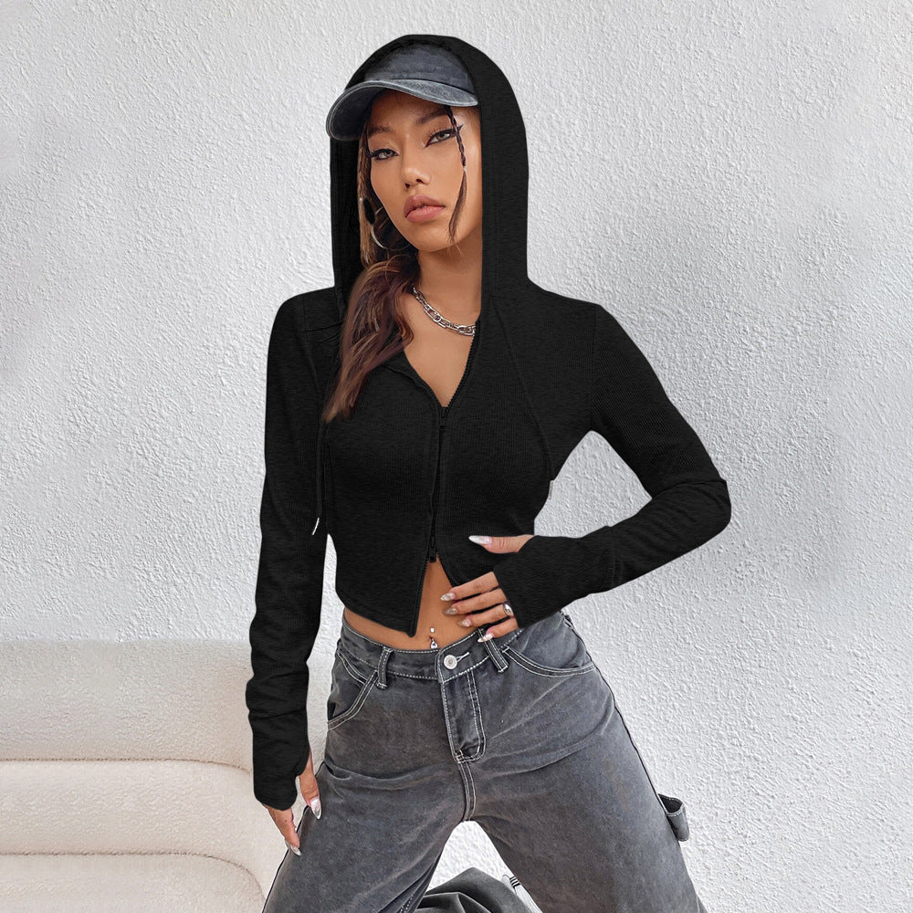 Street Style Design Zip-up Cardigan Long Sleeve Women's Top