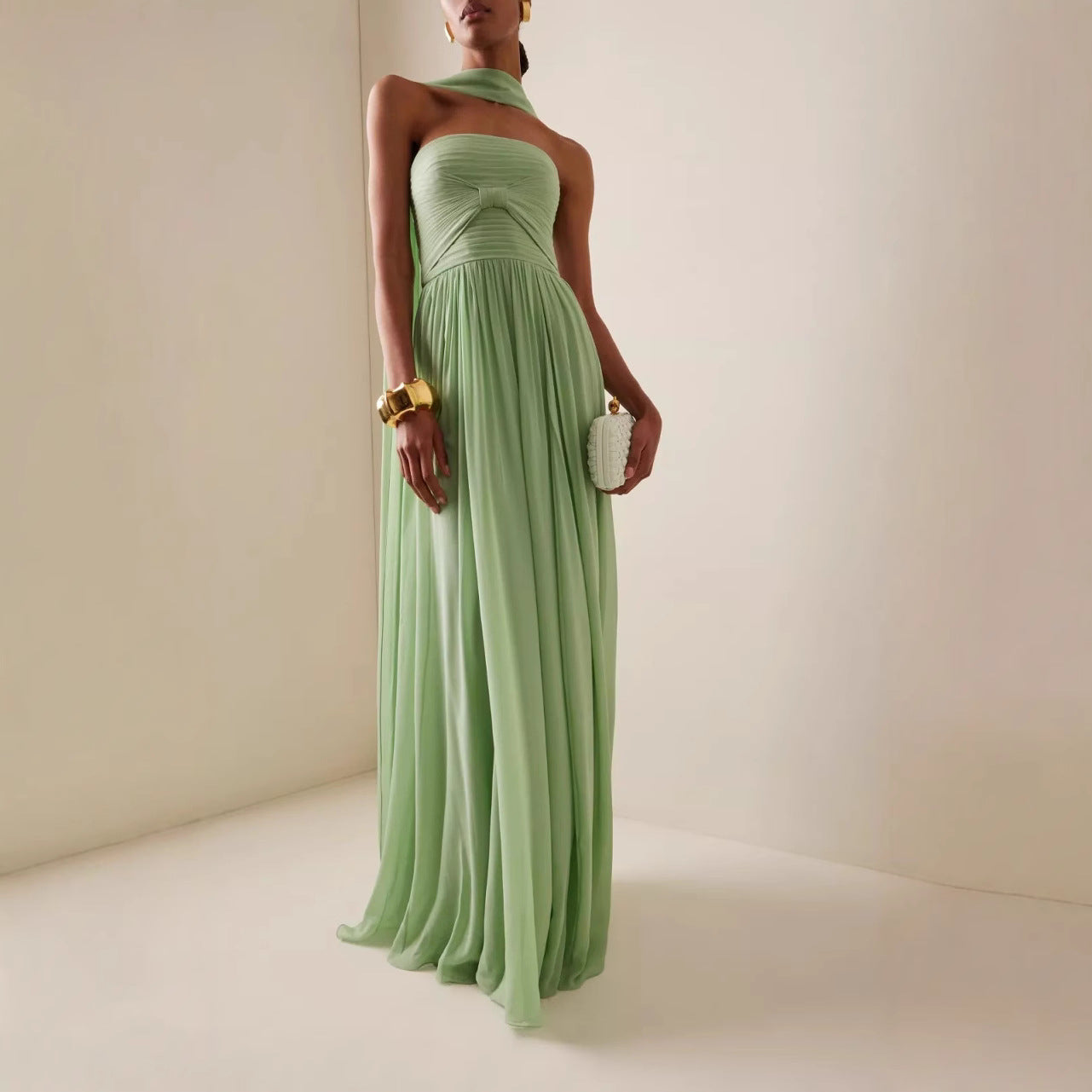 Women's Pleated Tube Dress Elegant Sleeveless Pleating