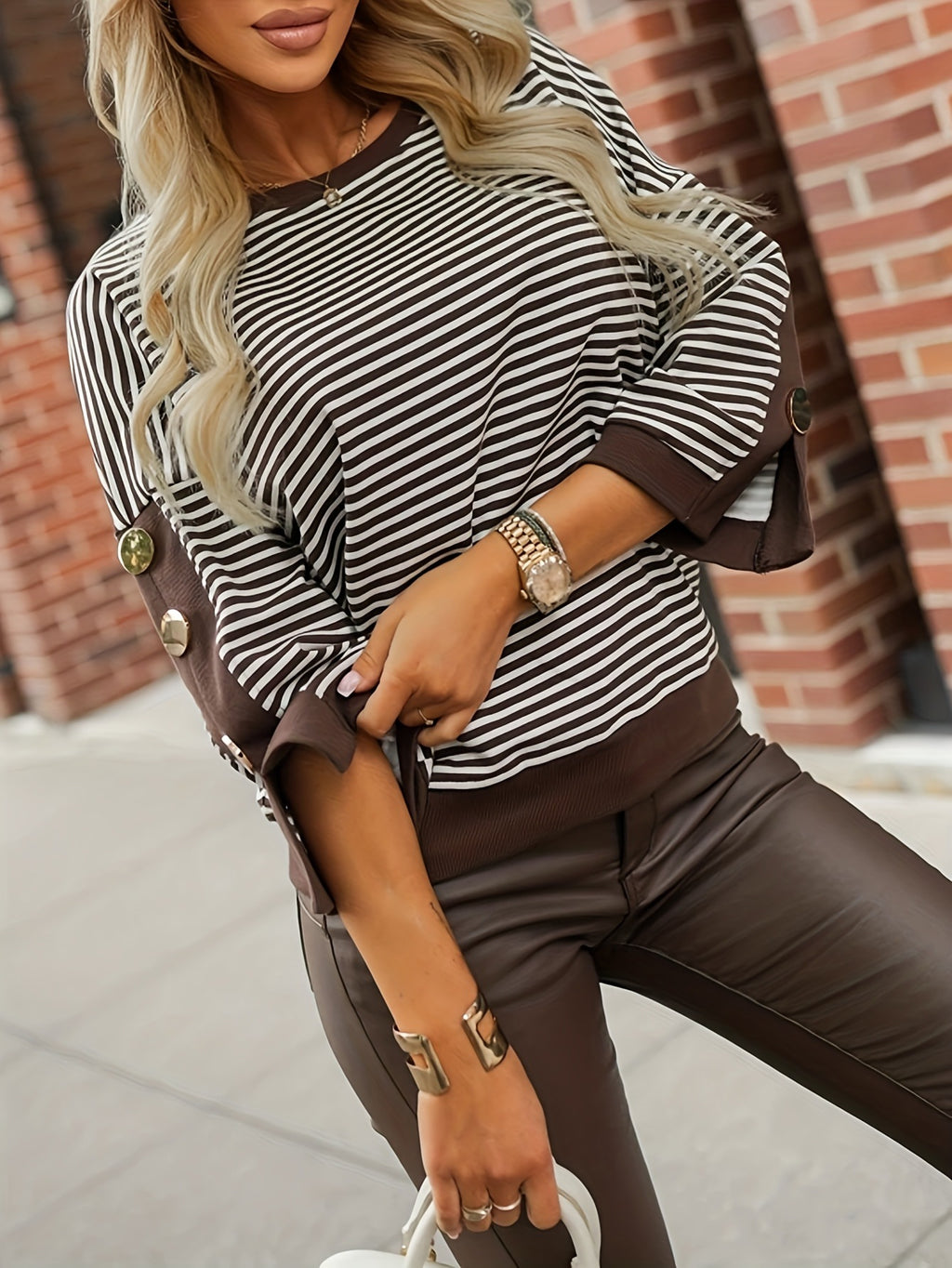 Women's Casual All-Match Striped Color-Block Long-Sleeve Top