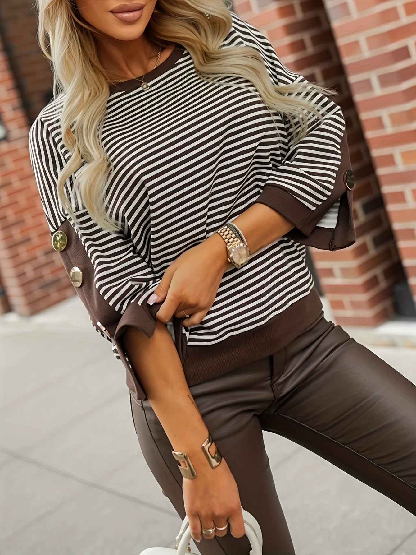 Women's Casual All-Match Striped Color-Block Long-Sleeve Top