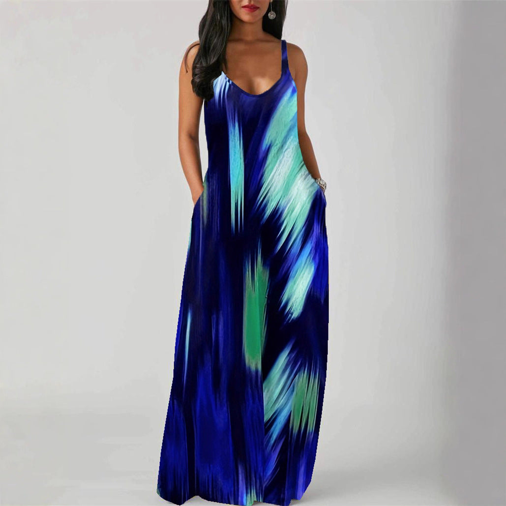 Adjustable-strap Printed Dress With Patch Pockets