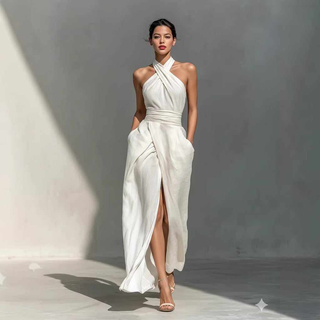 Sleeveless Elegant Slim-fit Pure White Dress