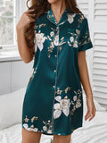 Printed Casual Shirt Dress Viscose Sleepwear Robe Lapel Collar With Short Sleeves