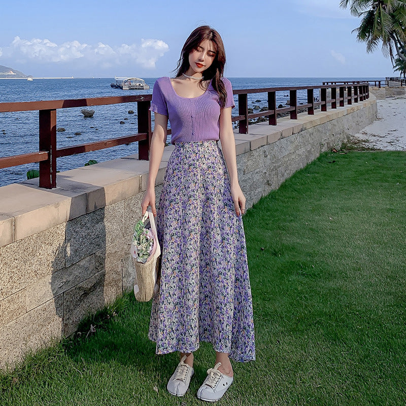 Stylish And Minimalist Floral Print Skirt For Women