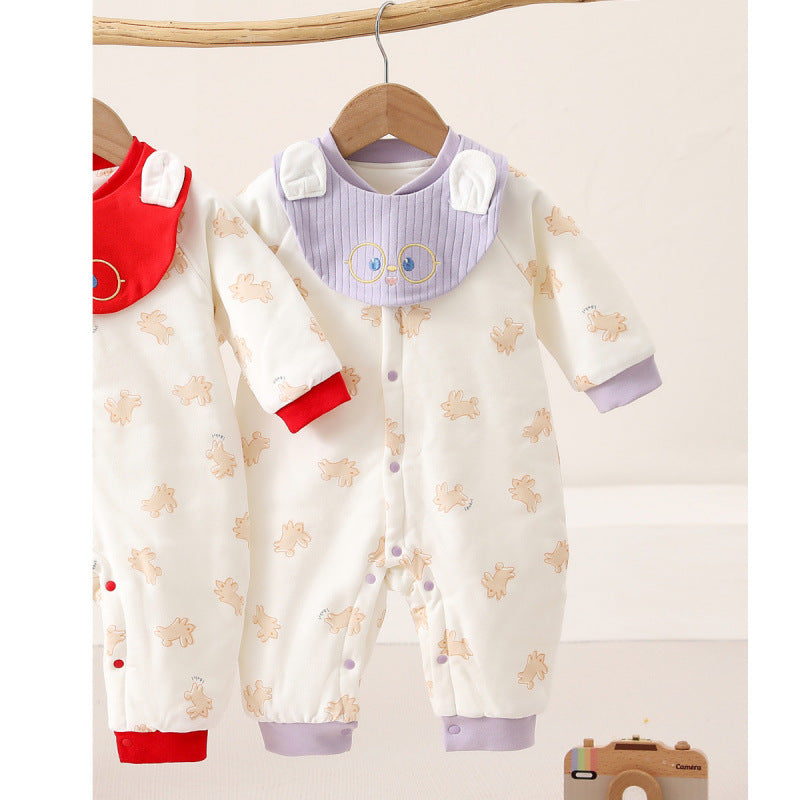 Spring And Autumn Baby Quilted Jumpsuit Three Layers Warm