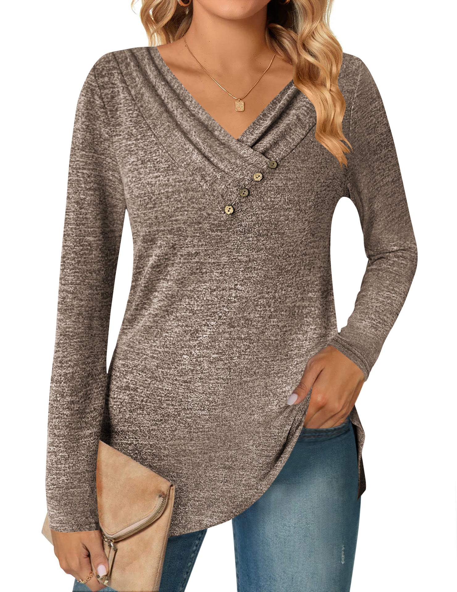 Women's Long Sleeve V-neck Button-up Shirt