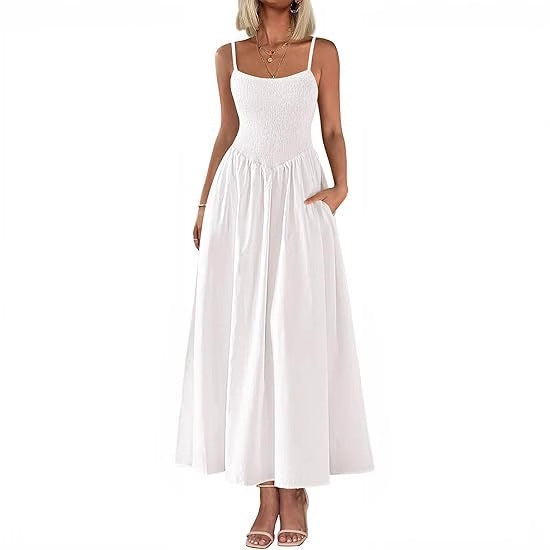Ruched Tank Top With Thin Straps And A Pocketed Dress