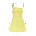 Off-the-shoulder Backless Satin Slip Dress