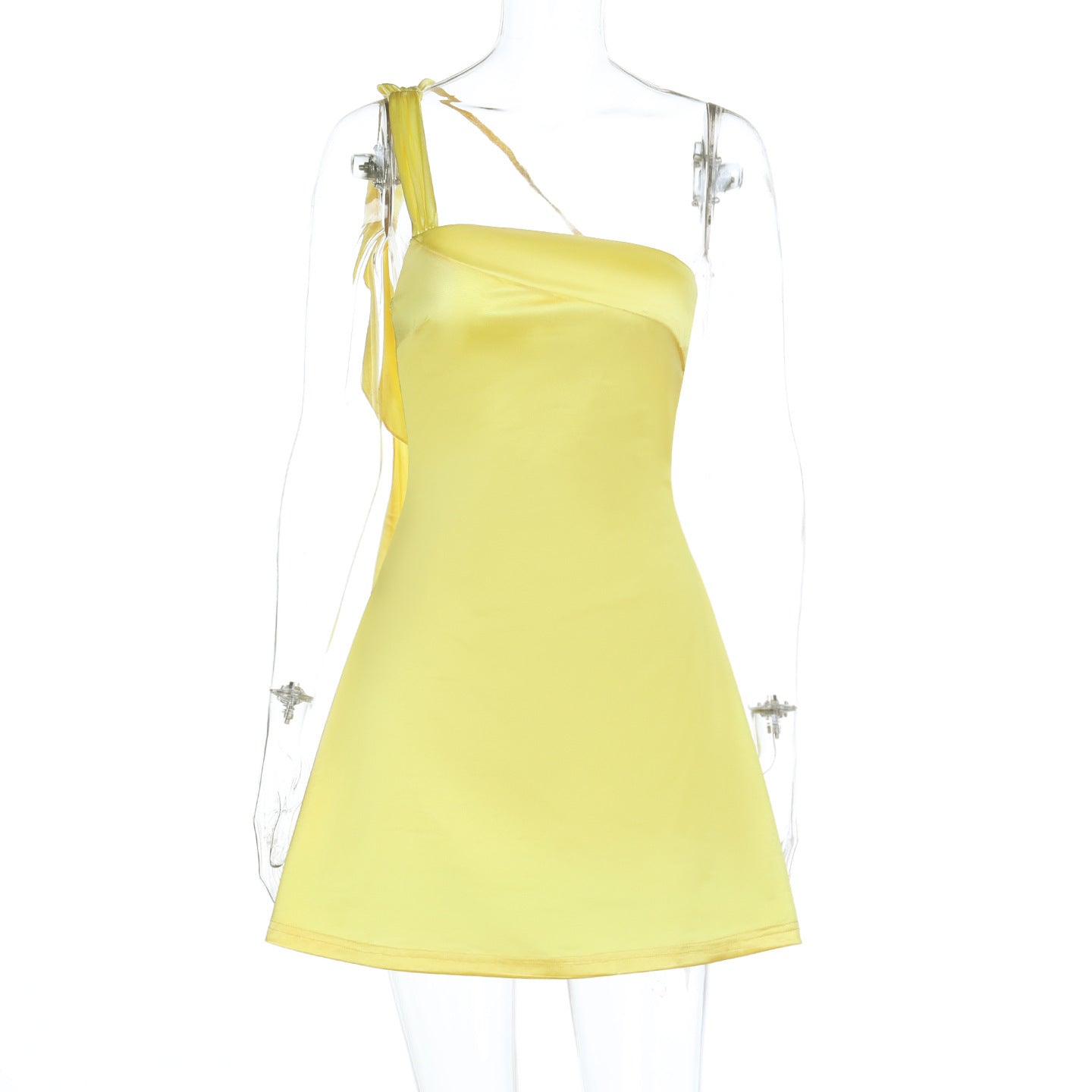 Off-the-shoulder Backless Satin Slip Dress
