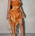 Y2K Spicy Tie-Dye Strapless Irregular Ruffle Dress For Women