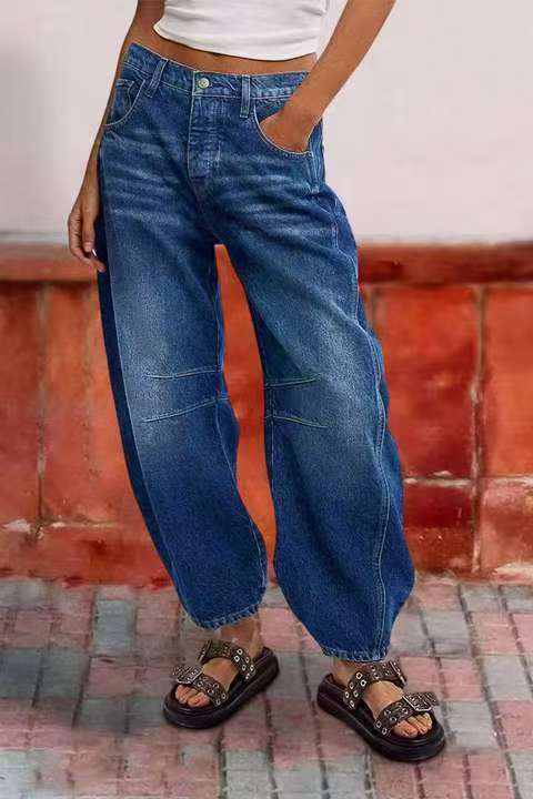 Stitched-detail Patch Pocket Tapered Womens Jeans