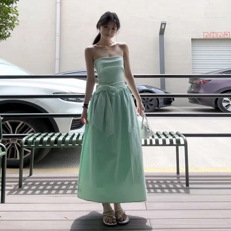French Mint Green Strapless Beach Dress For Women