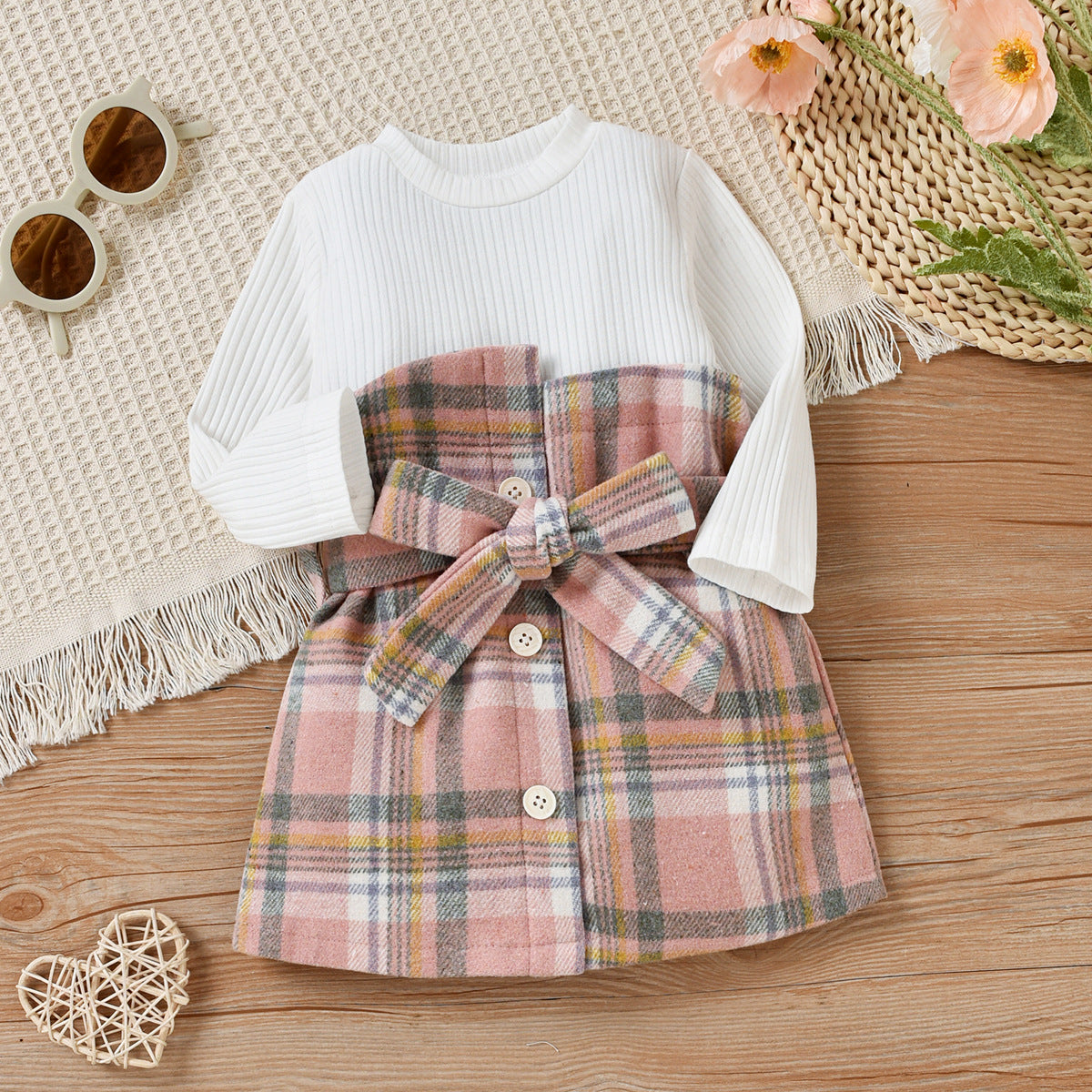 Girls Baby Plaid  Two Piece Dress