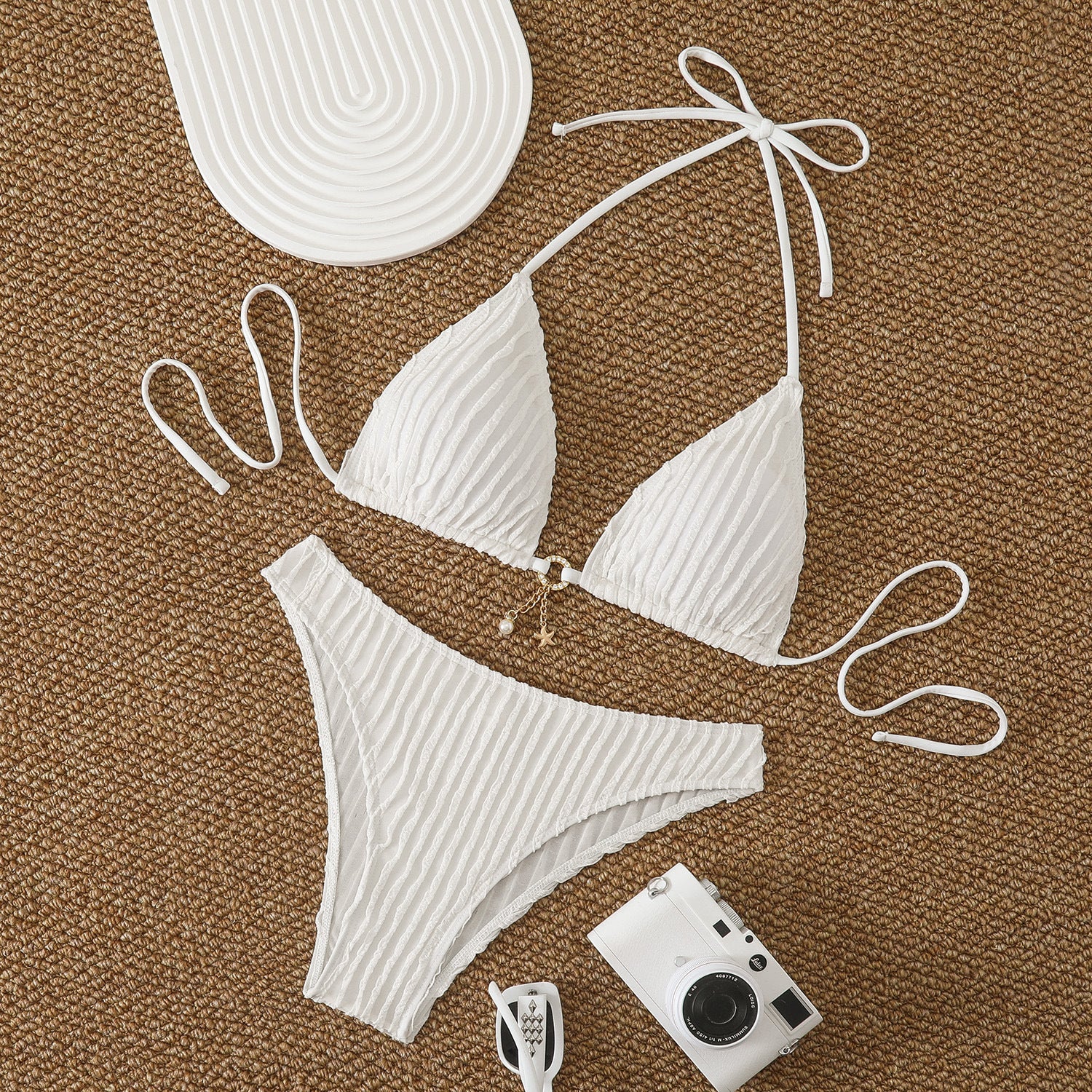 Special Fabric Drawstring Strap Swimsuit Womens Bikini