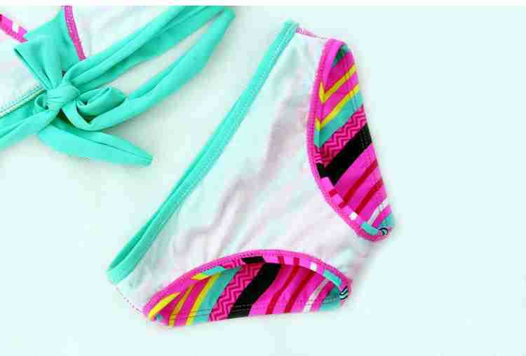 Children's Colorful Striped Powder Swimsuit Packaging
