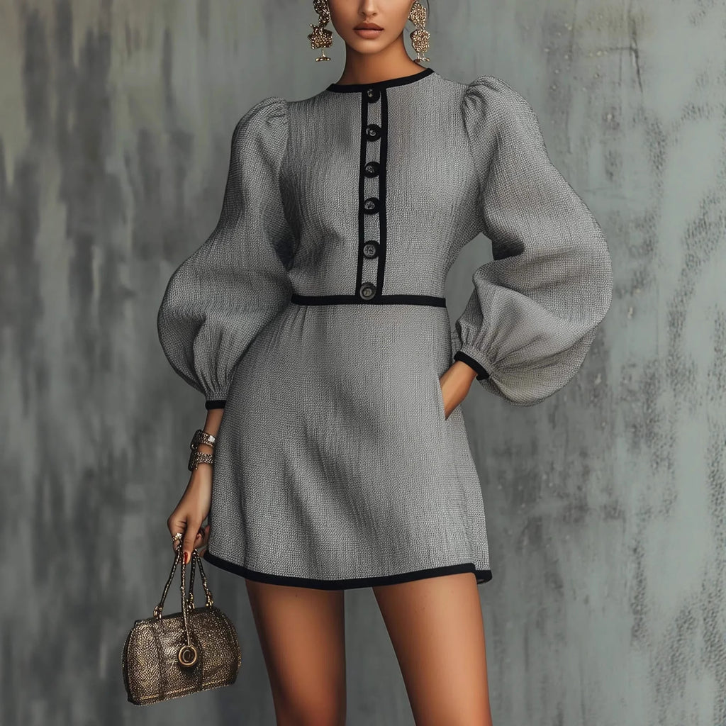 Sophisticated Chanel-inspired Gray Patchwork Knit Dress