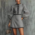 Sophisticated Chanel-inspired Gray Patchwork Knit Dress
