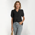 Comfortable Breathable V-neck Puff Sleeve Elegant Short Sleeve T-shirt