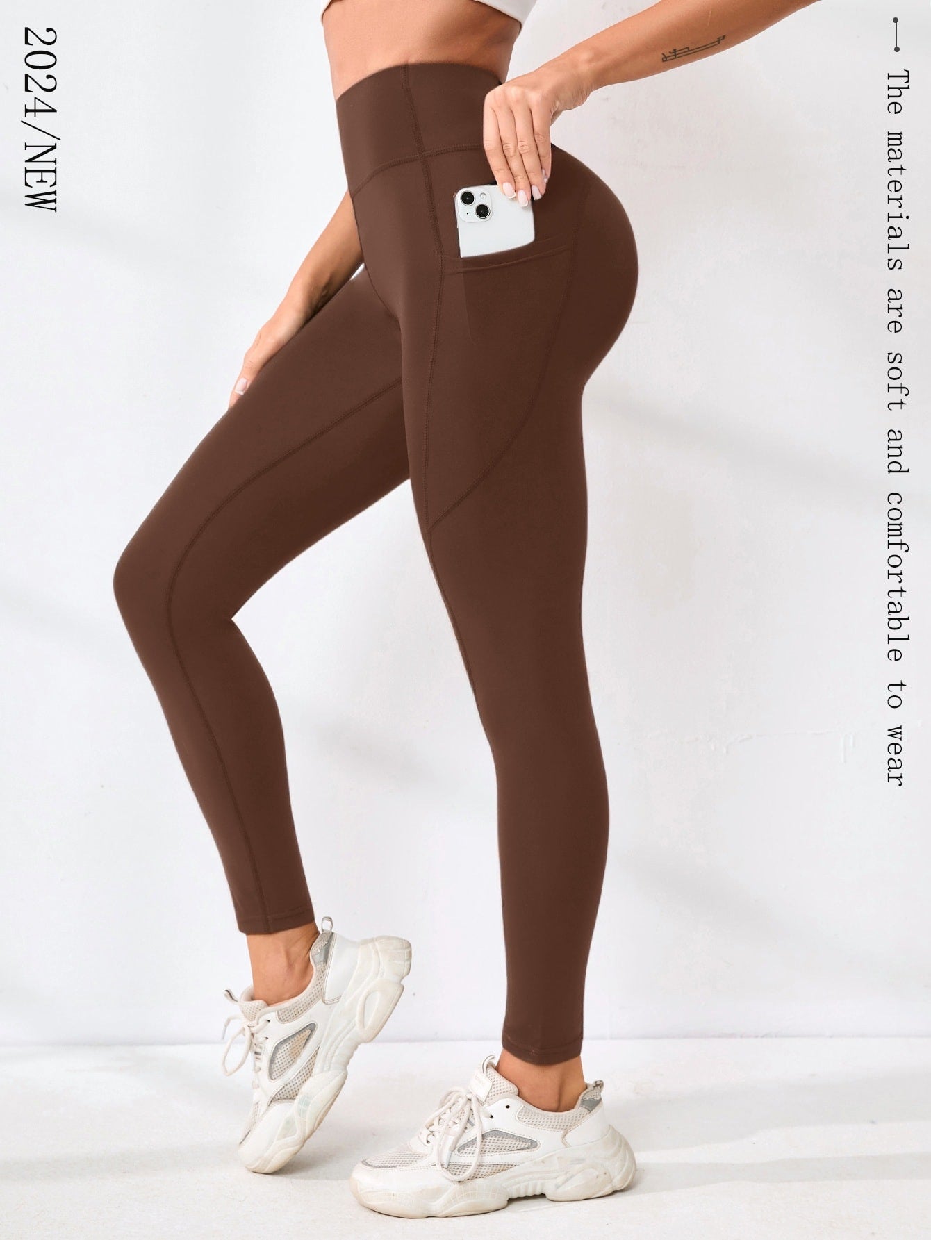 New High-waisted Sexy Slimming Solid-color Leggings For Running And Outdoor Sports