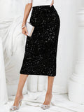 Elegant Sequin Waistband Elastic Skirt