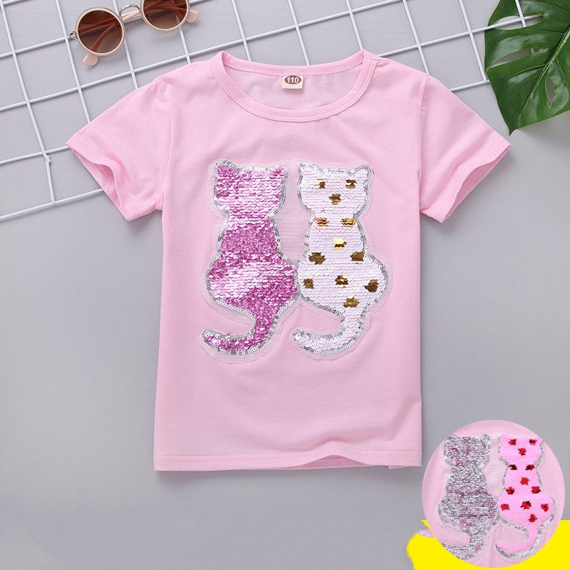 Girls' Glitter Double-sided Color Changing Short Sleeves