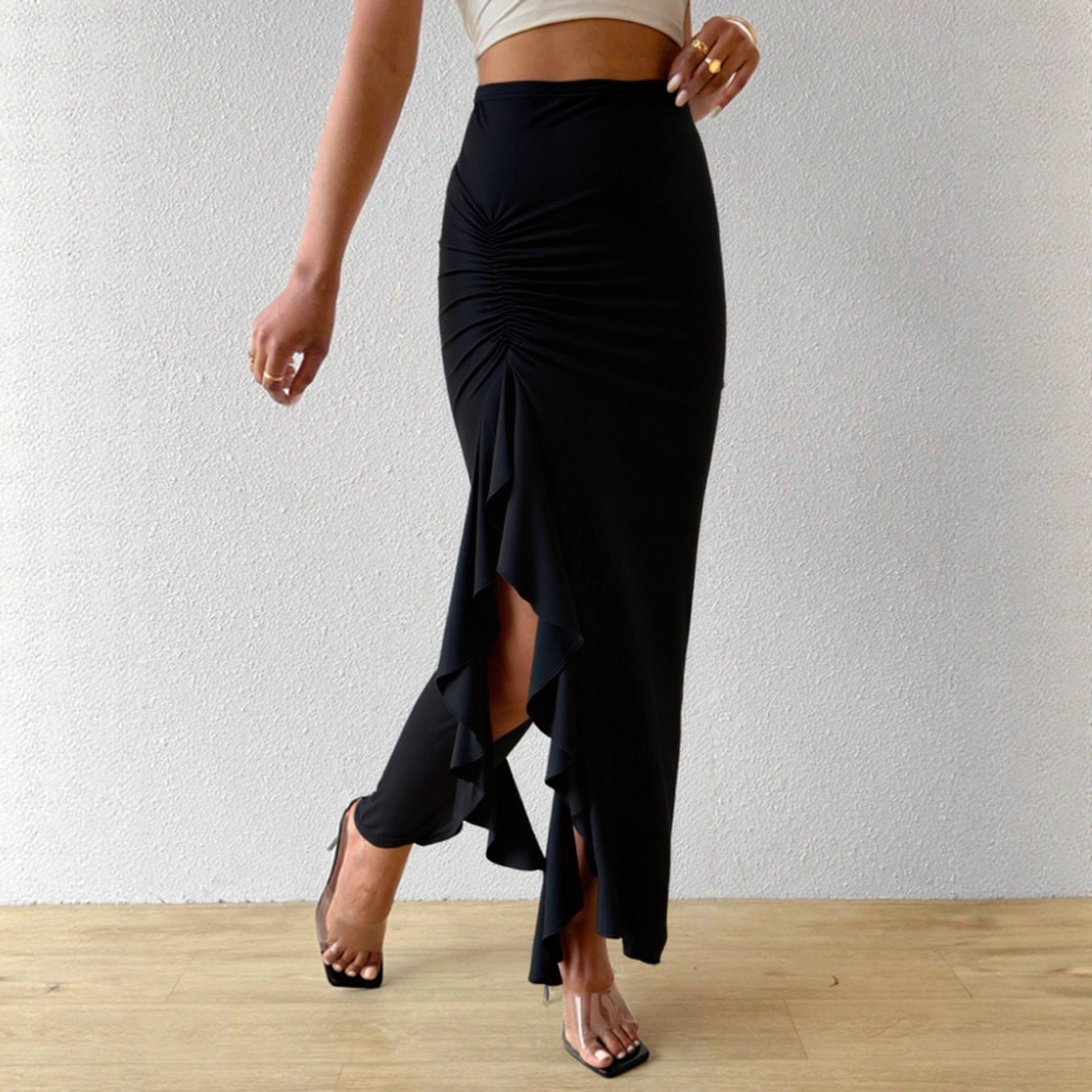 Irregular Ruffle-Patchwork High-Waist Skirt