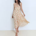 V-Neck Floral Lace-Up Slim-Fit Long Dress For Women