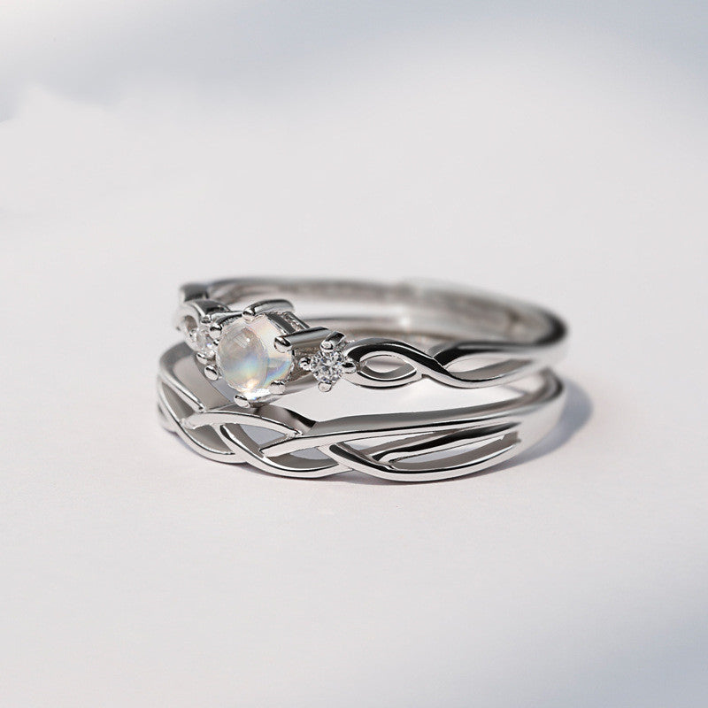Men's And Women's Fashion Simple Moonstone Couple Rings