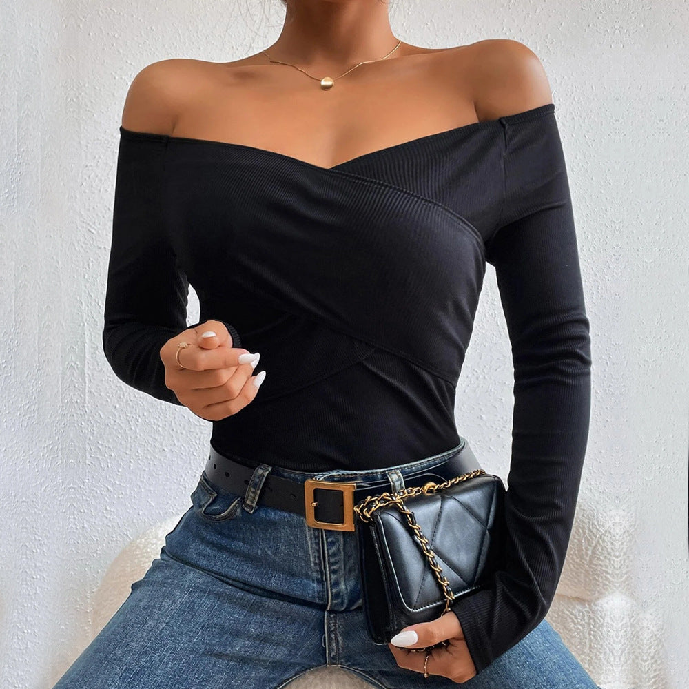 Sexy Women's Off-shoulder Slim-fit Long-sleeve Top