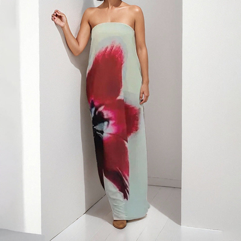 Off-the-shoulder Printed Loose-fitting Dress