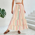 Womens Tassel-Laced Ethnic-Style Striped Printed Skirt