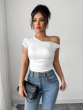 New Sexy Women's Top With Oblique Shoulder Neckline