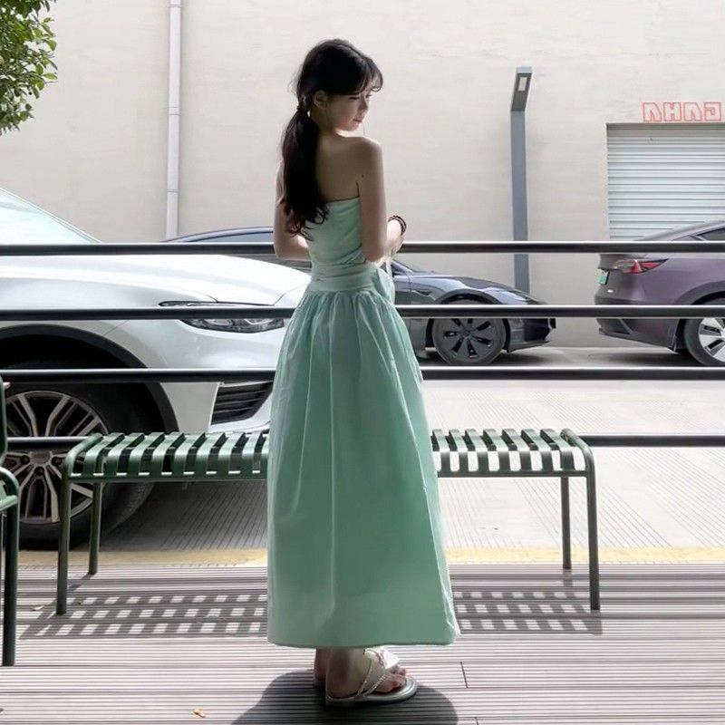 French Mint Green Strapless Beach Dress For Women