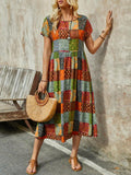 Womens Retro Colorful Polka-Dot Square-Printed Maxi Dress