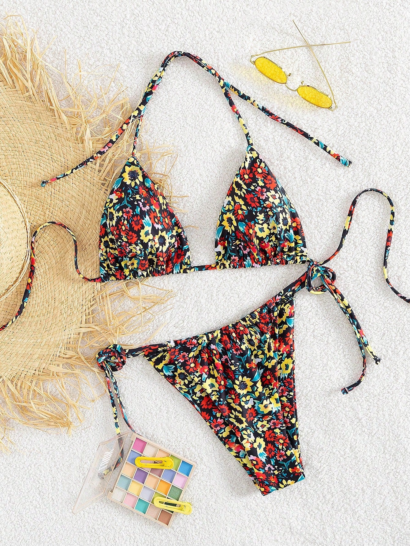 Womens Lace-Up Printed Bikini Swimsuit