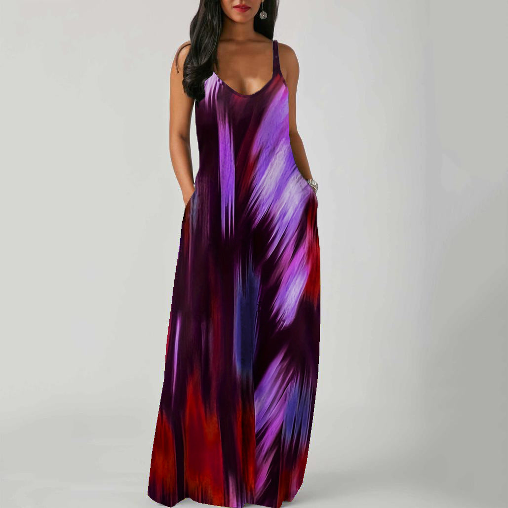 Adjustable-strap Printed Dress With Patch Pockets