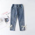 Korean Style Young And Little Girls Baby Sweet Fashion Bowknot Slim Jeans Fashion