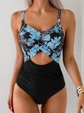 New One-piece Printed Bikini Swimsuit, Womens Sexy Cutout Design