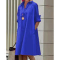 Elegant Polka-dot Printed Shirt-collar Mid-length Dress With Long Sleeves