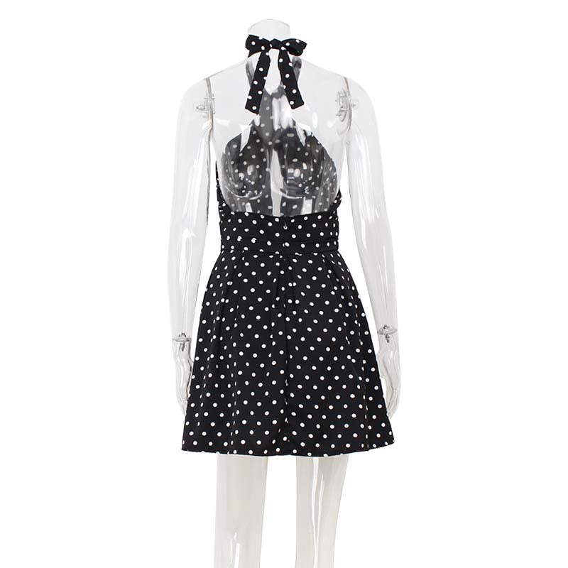 Fashionable European And American-style Hollow-out Halterneck Backless Dress With A Wave-patterned Print