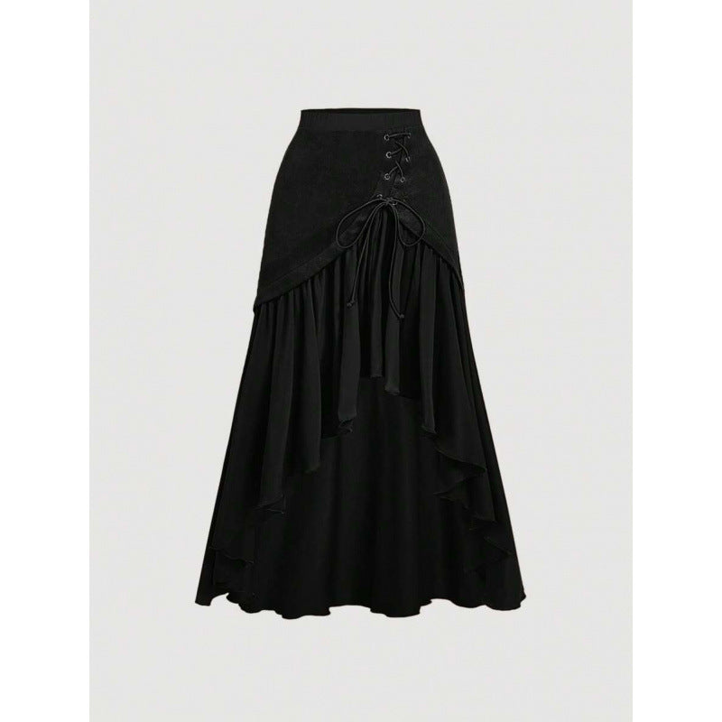 Asymmetrical Hem Wrap Skirt With A Tie-front Closure